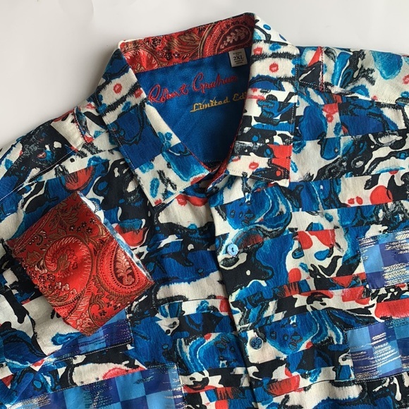 Robert Graham Limited Edition USA Flip Cuff Shirt 2XL ZEN BEACH Blue Red 106/596